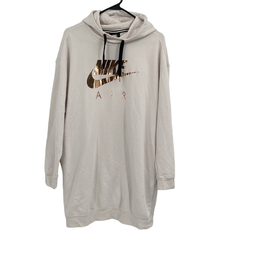 Nike Womens Ivory AO2289-030 Oversized Metallic Pullover Hoodie Size Small